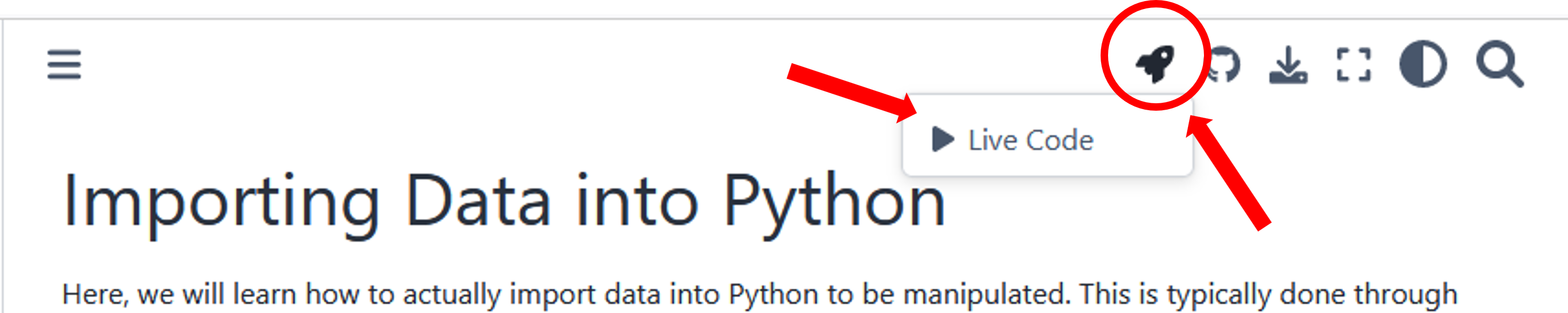 Live code button at top of screen